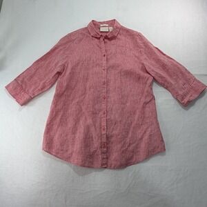 Chicos 1 Women's Small Linen Red Button Down Beach Summer Lagenlook